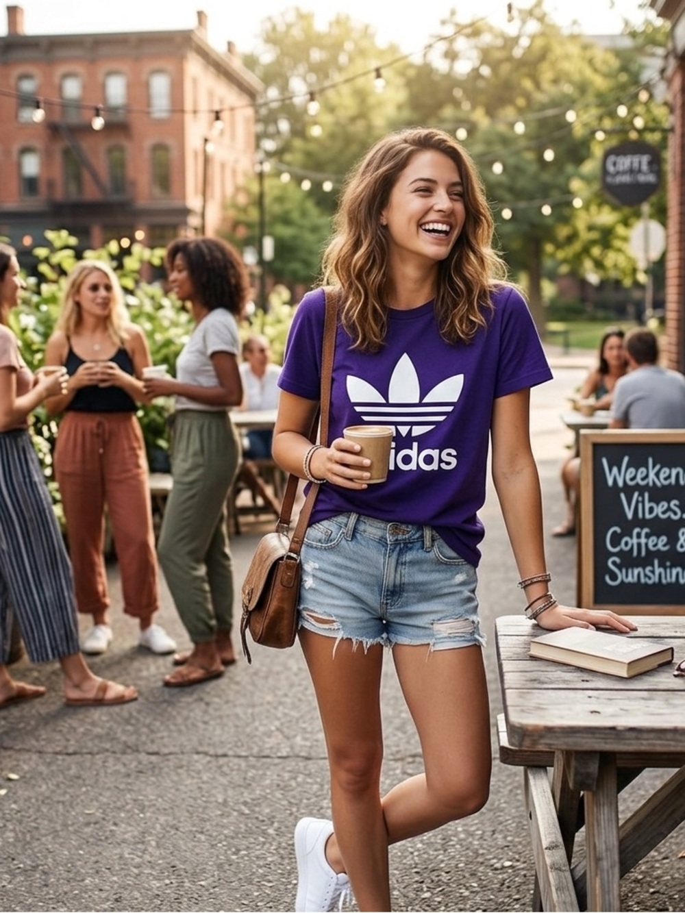 Adidas Classic Purple Tee with White Logo, Size Medium, Crewneck short sleeve
